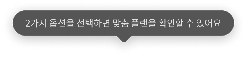 2가지 옵션을 선택하면 맞춤 플랜을 확인할 수 있어요